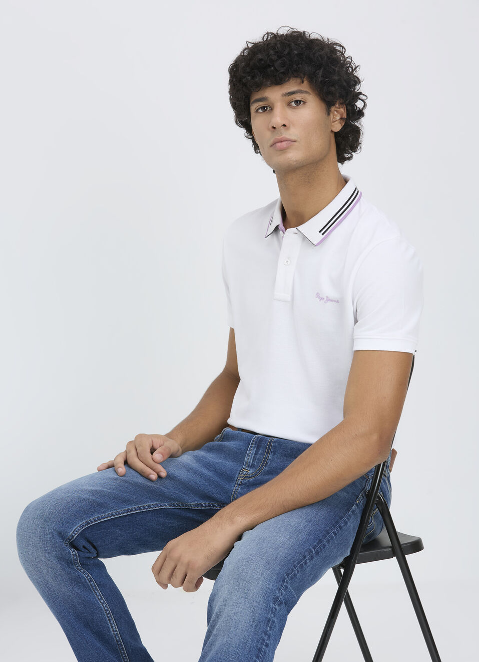 Men White Ribbed Collar Short Sleeve Polo, , large image number 0