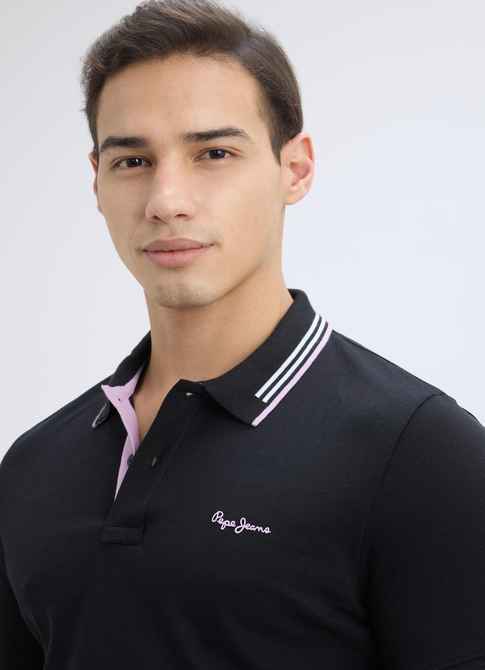 Men Black Ribbed Collar Short Sleeve Polo, , large image number 4