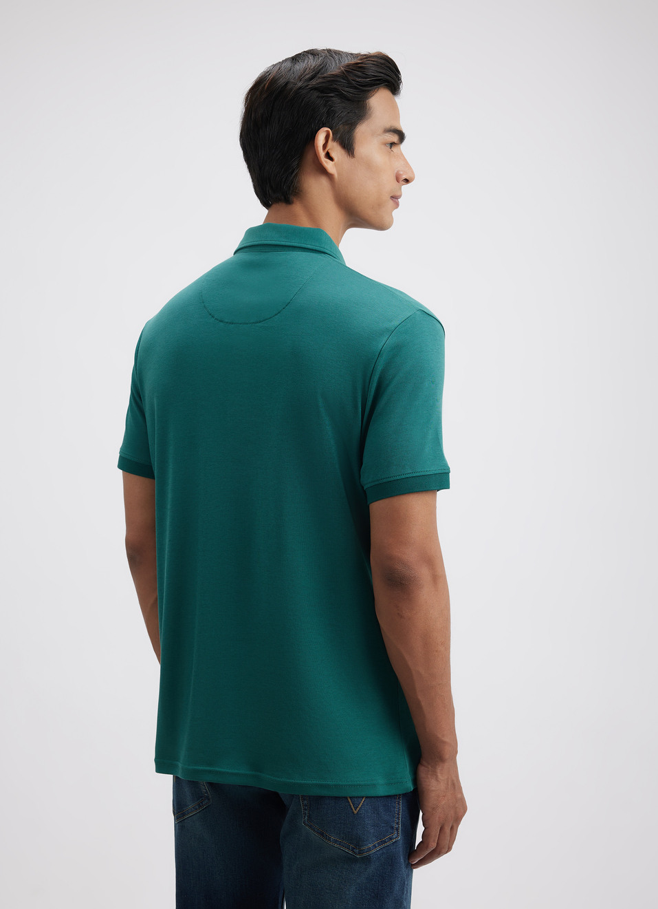 Men Green Short Sleeved Stretch Polo, , large image number 2