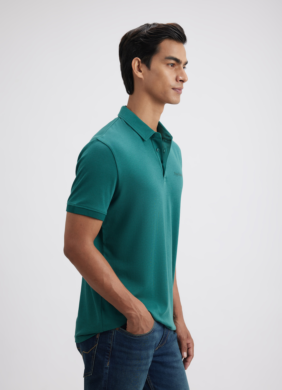 Men Green Short Sleeved Stretch Polo, , large image number 3