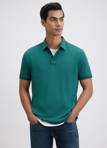 Men Green Short Sleeved Stretch Polo