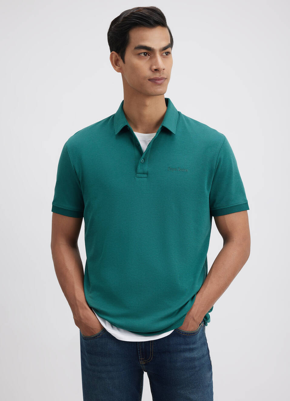 Men Green Short Sleeved Stretch Polo, , large image number 0