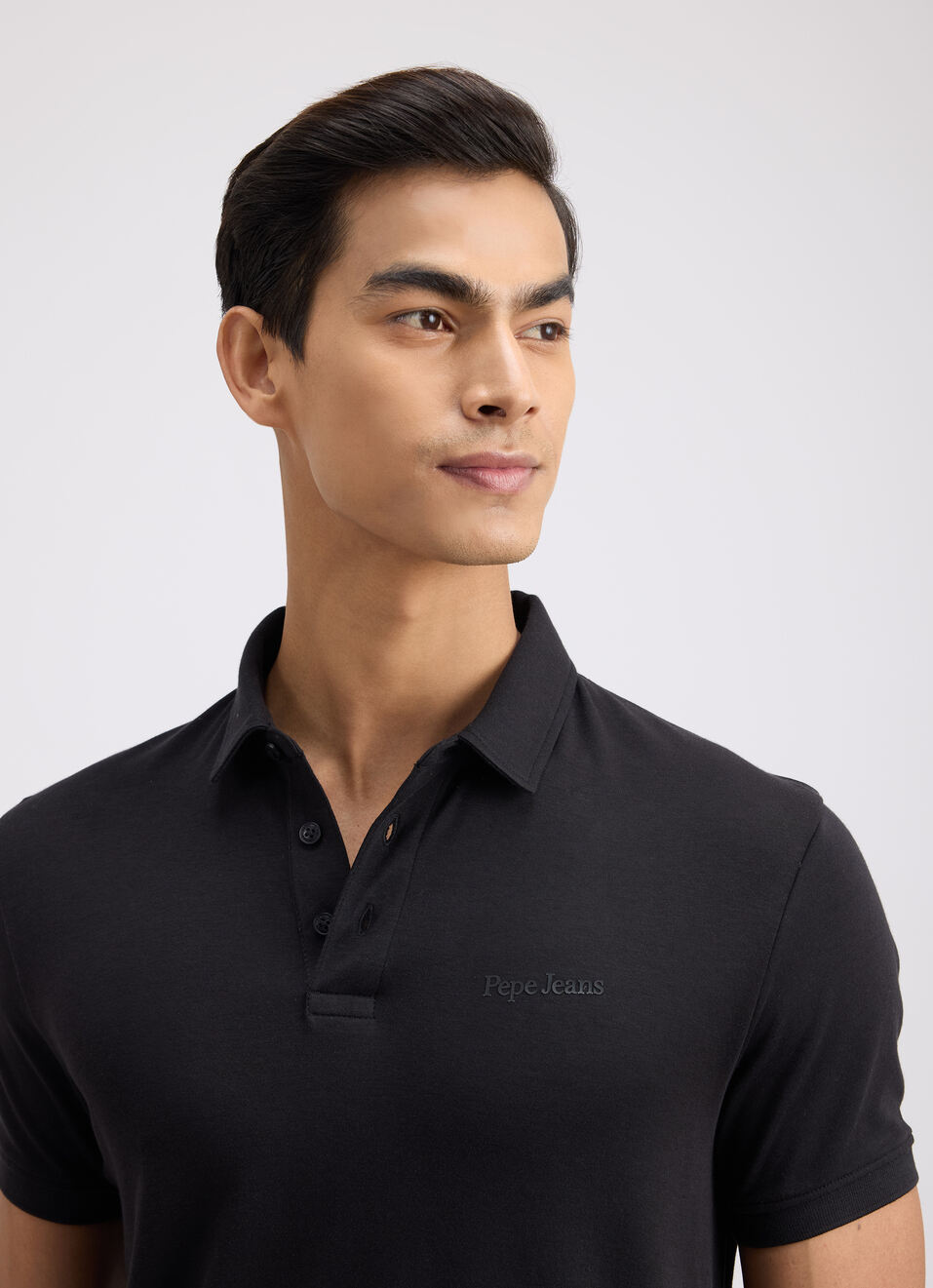 Men Black Short Sleeved Stretch Polo, , large image number 4