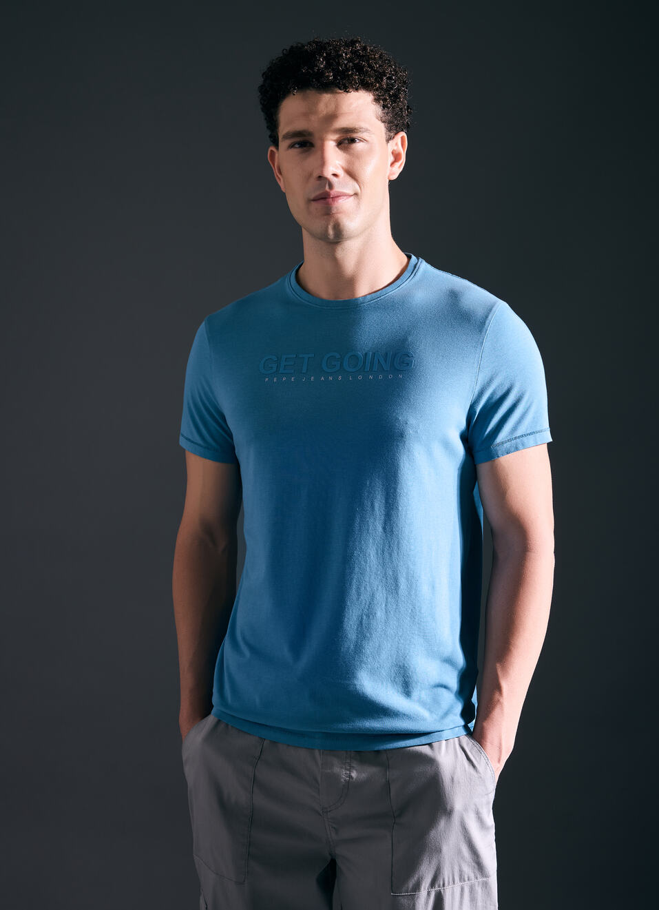 Men Blue Short Sleeve Stretch T-shirt, , large image number 1