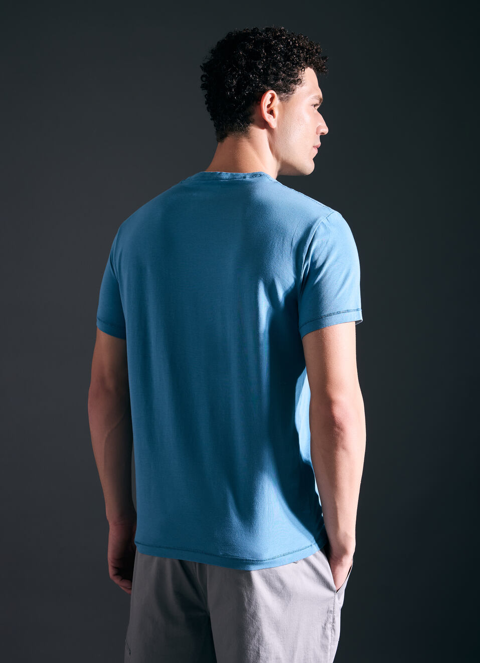 Men Blue Short Sleeve Stretch T-shirt, , large image number 2