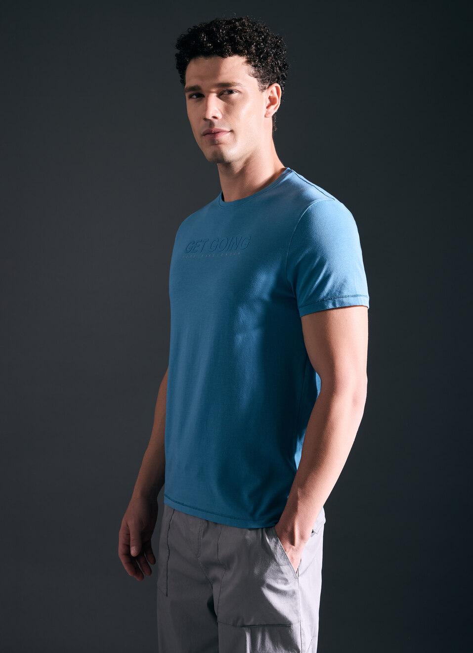 Men Blue Short Sleeve Stretch T-shirt, , large image number 3