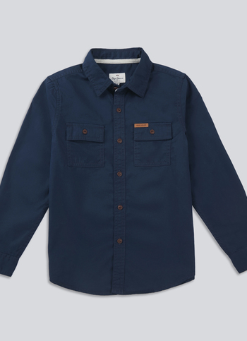 Boys Blue Double Pocket Full Sleeve Overdyed Shirt