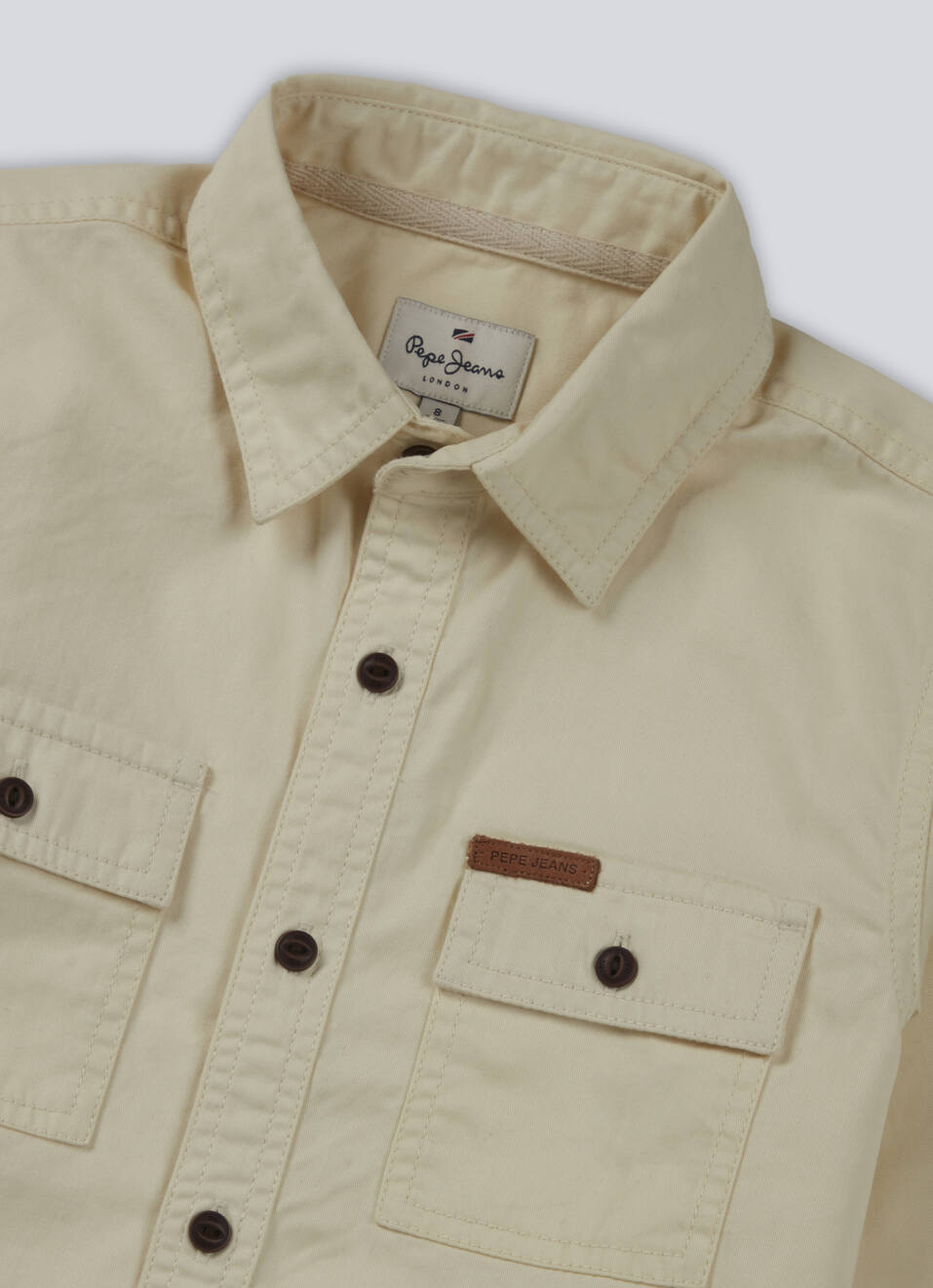 Boys Off White Double Pocket Full Sleeve Overdyed Shirt, , large image number 2
