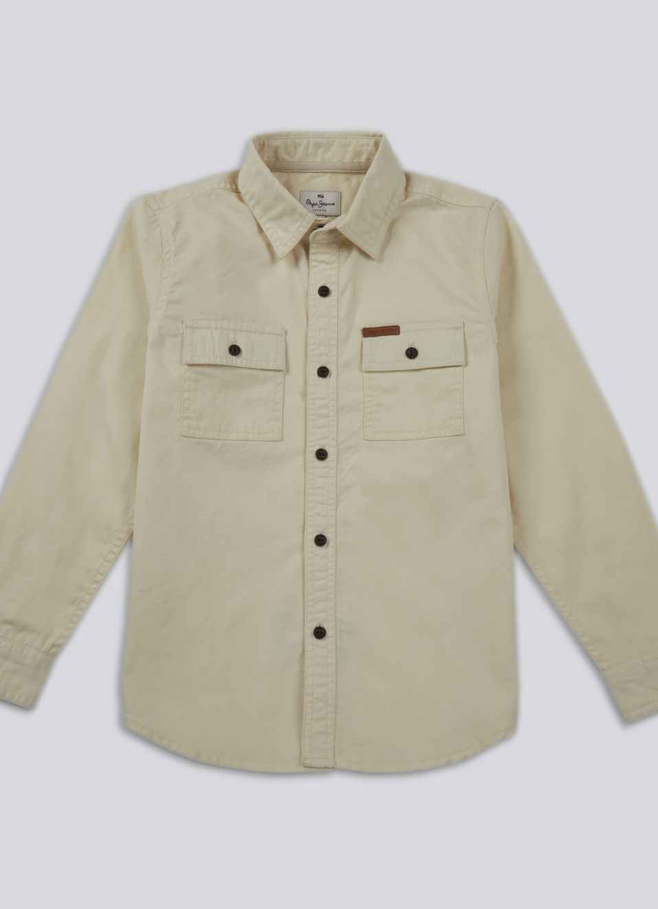 Boys Off White Double Pocket Full Sleeve Overdyed Shirt, , large image number 0