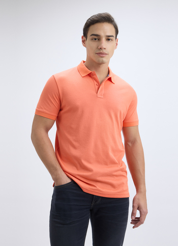Men Peach Ribbed Collar Short Sleeve Polo