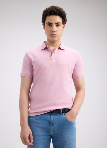 Men Pink Ribbed Collar Short Sleeve Polo