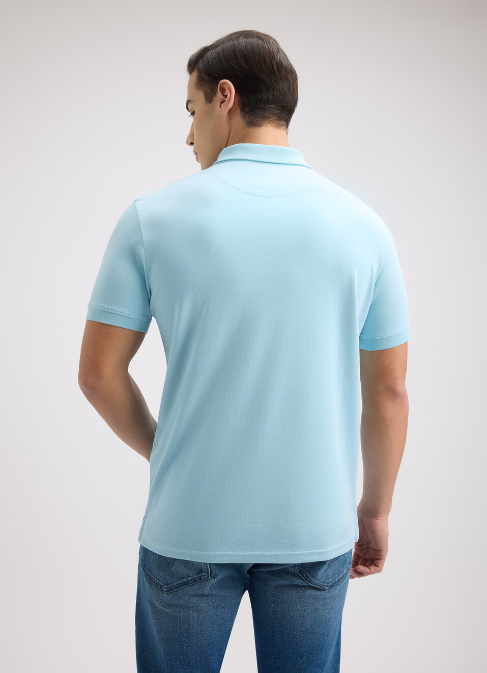 Men Blue Ribbed Collar Short Sleeve Polo, , large image number 2