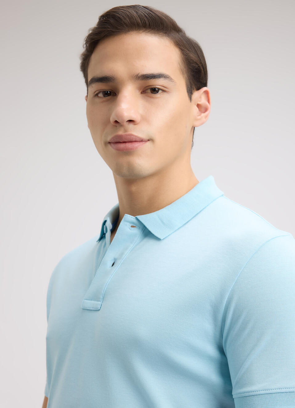 Men Blue Ribbed Collar Short Sleeve Polo, , large image number 4