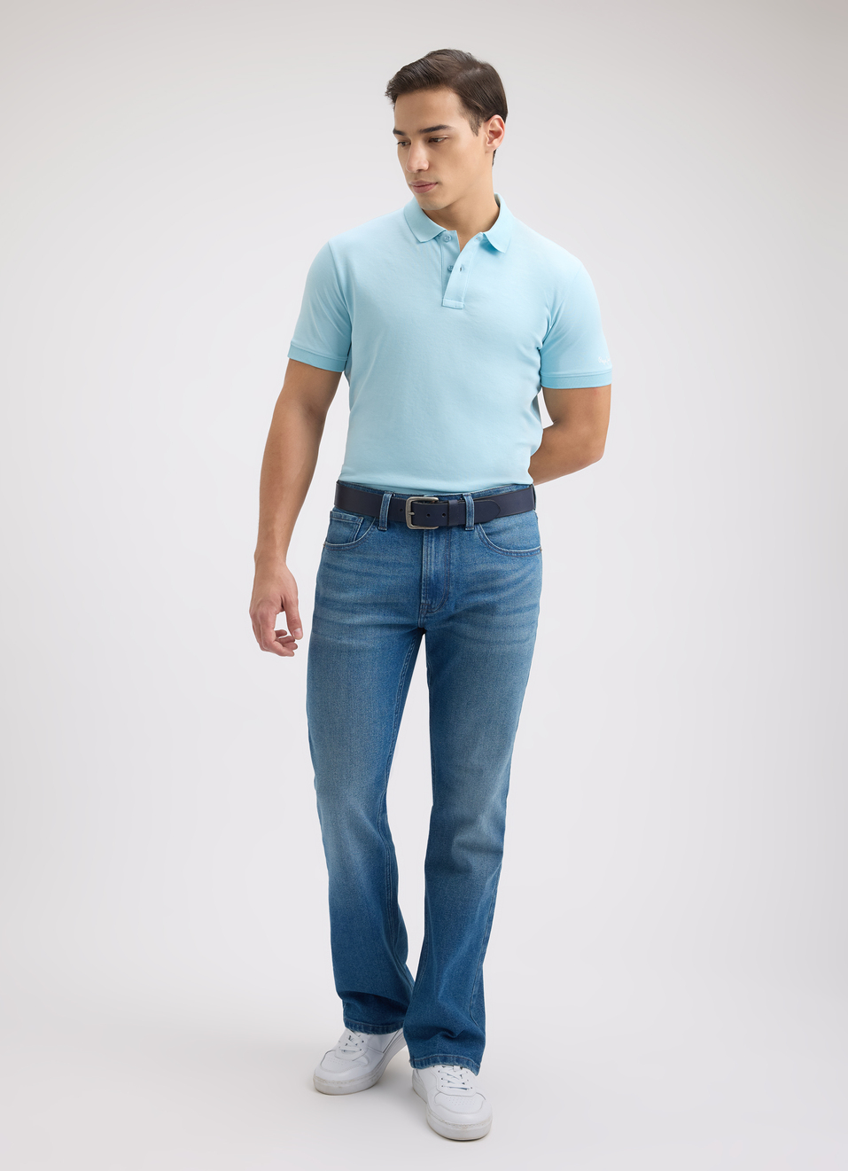 Men Blue Ribbed Collar Short Sleeve Polo, , large image number 5