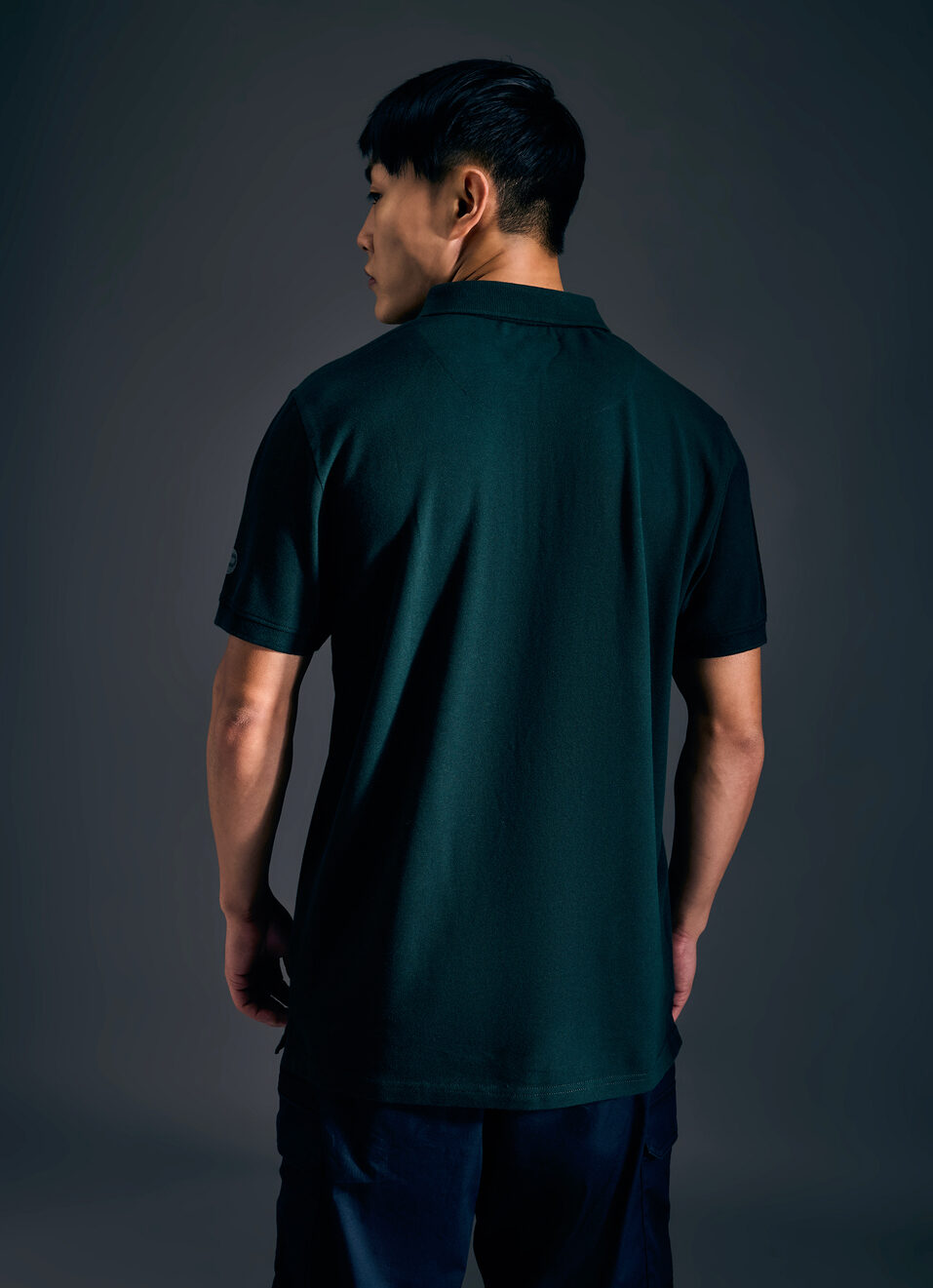 Men Green Short Sleeved Zipper Stretch Polo, , large image number 2