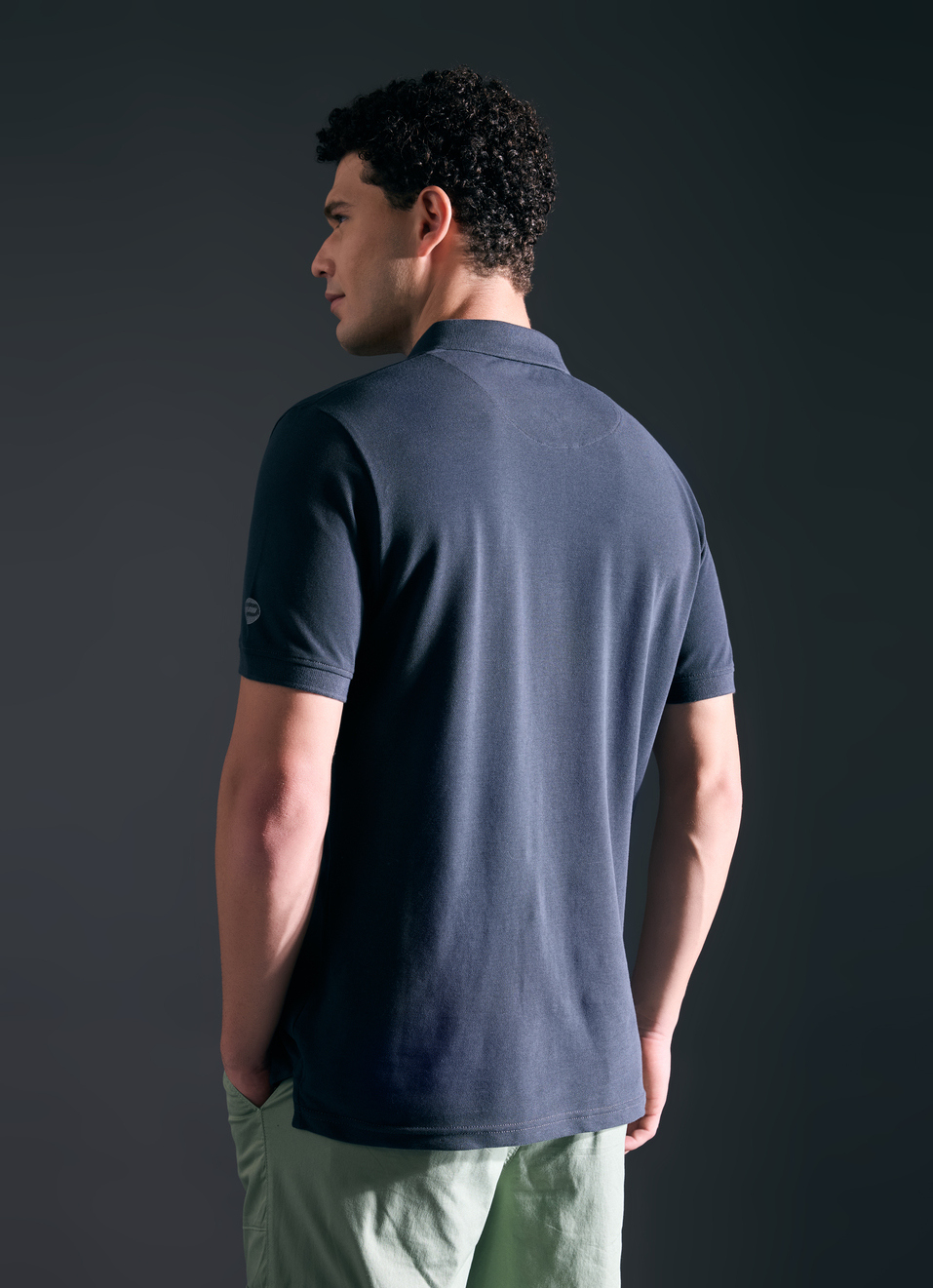 Men Green Short Sleeved Zipper Stretch Polo, , large image number 2