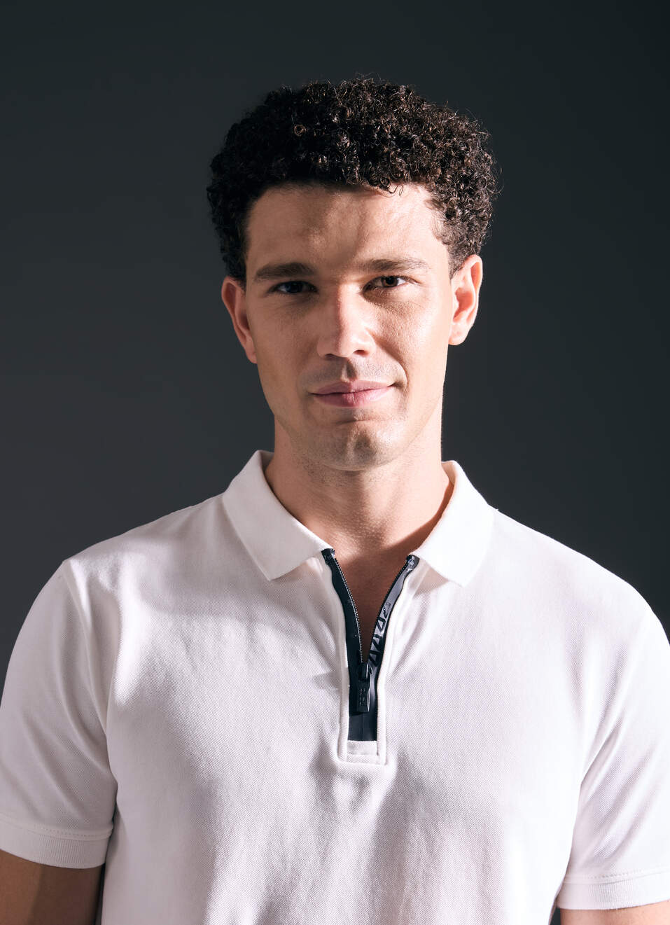 Men Ecru Short Sleeved Zipper Stretch Polo, , large image number 4