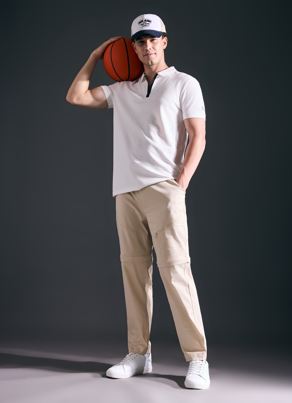 Men Ecru Short Sleeved Zipper Stretch Polo, , large image number 5