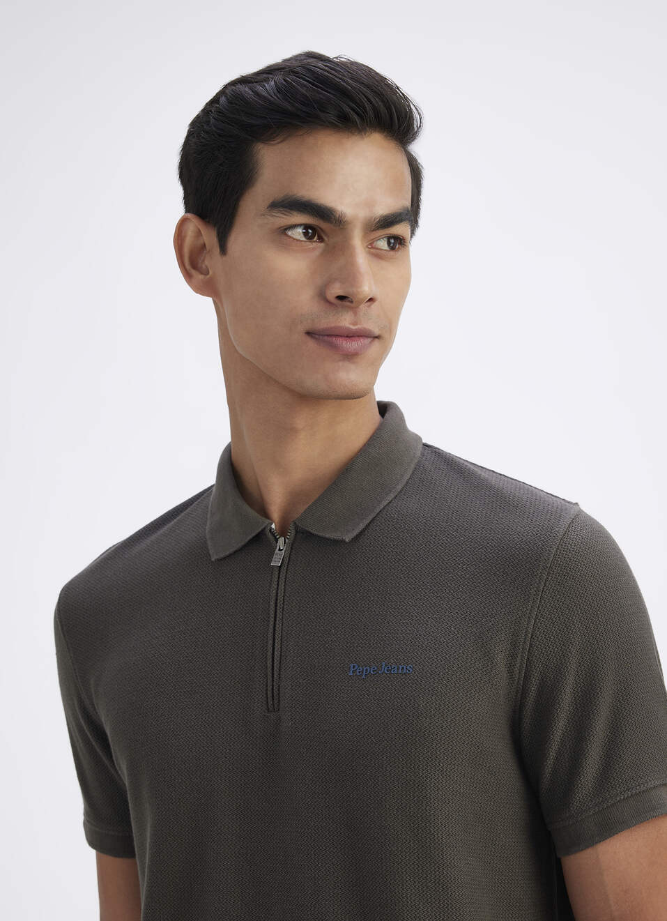 Men White Short Sleeve Zipper Polo, , large image number 4