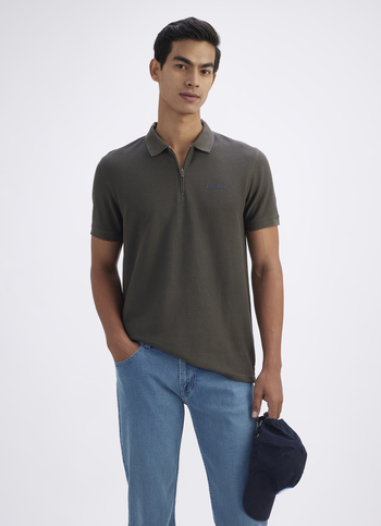 Men Olive Short Sleeve Zipper Polo