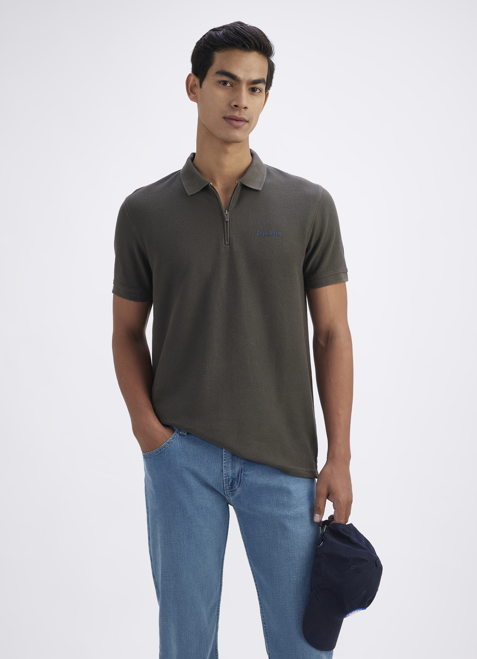 Men White Short Sleeve Zipper Polo, , large image number 0