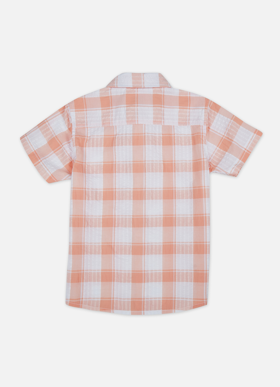Boys Peach Check Short Sleeve Shirt, , large image number 1