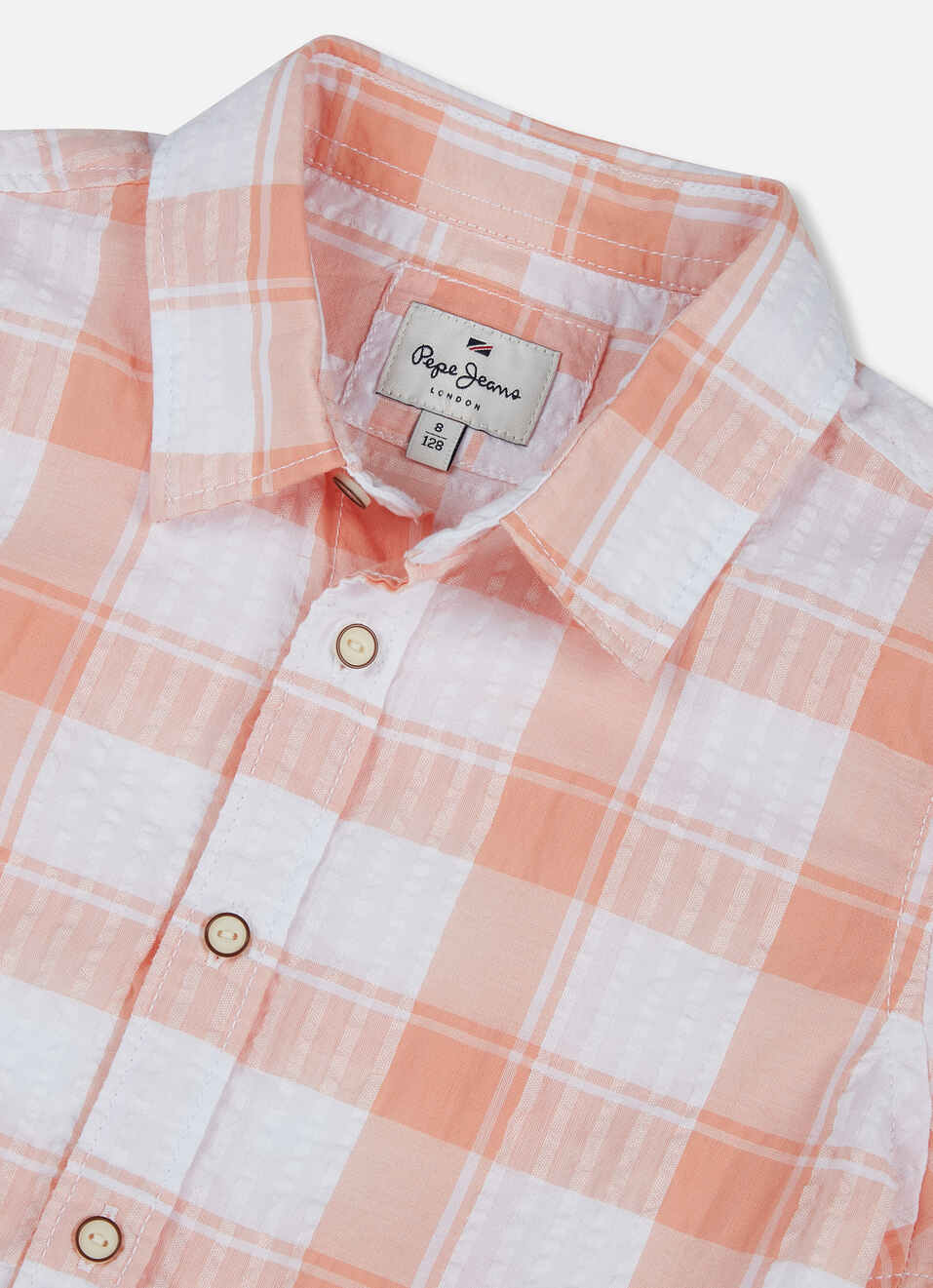 Boys Peach Check Short Sleeve Shirt, , large image number 2