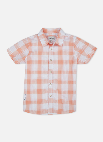 Boys Peach Check Short Sleeve Shirt