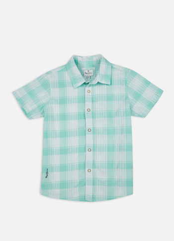 Boys Blue Check Short Sleeve Shirt