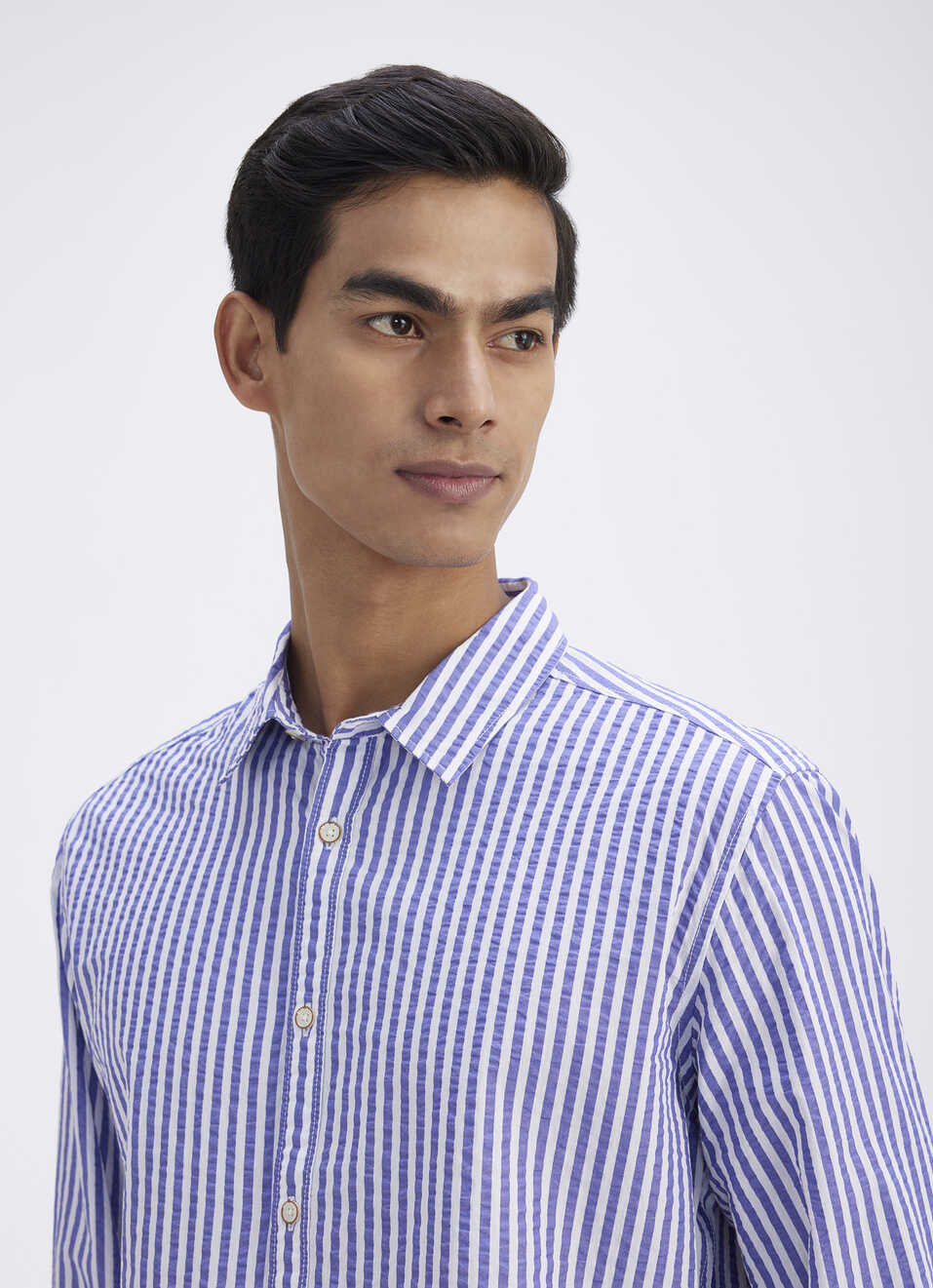 Men Blue Stripe Full Sleeve Shirt, , large image number 4