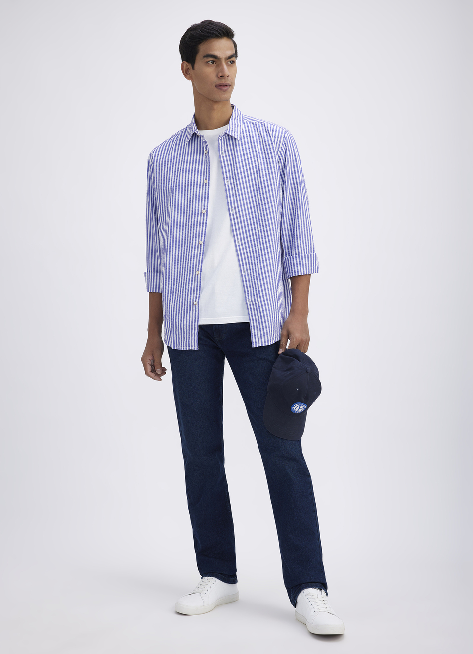 Men Blue Stripe Full Sleeve Shirt, , large image number 5