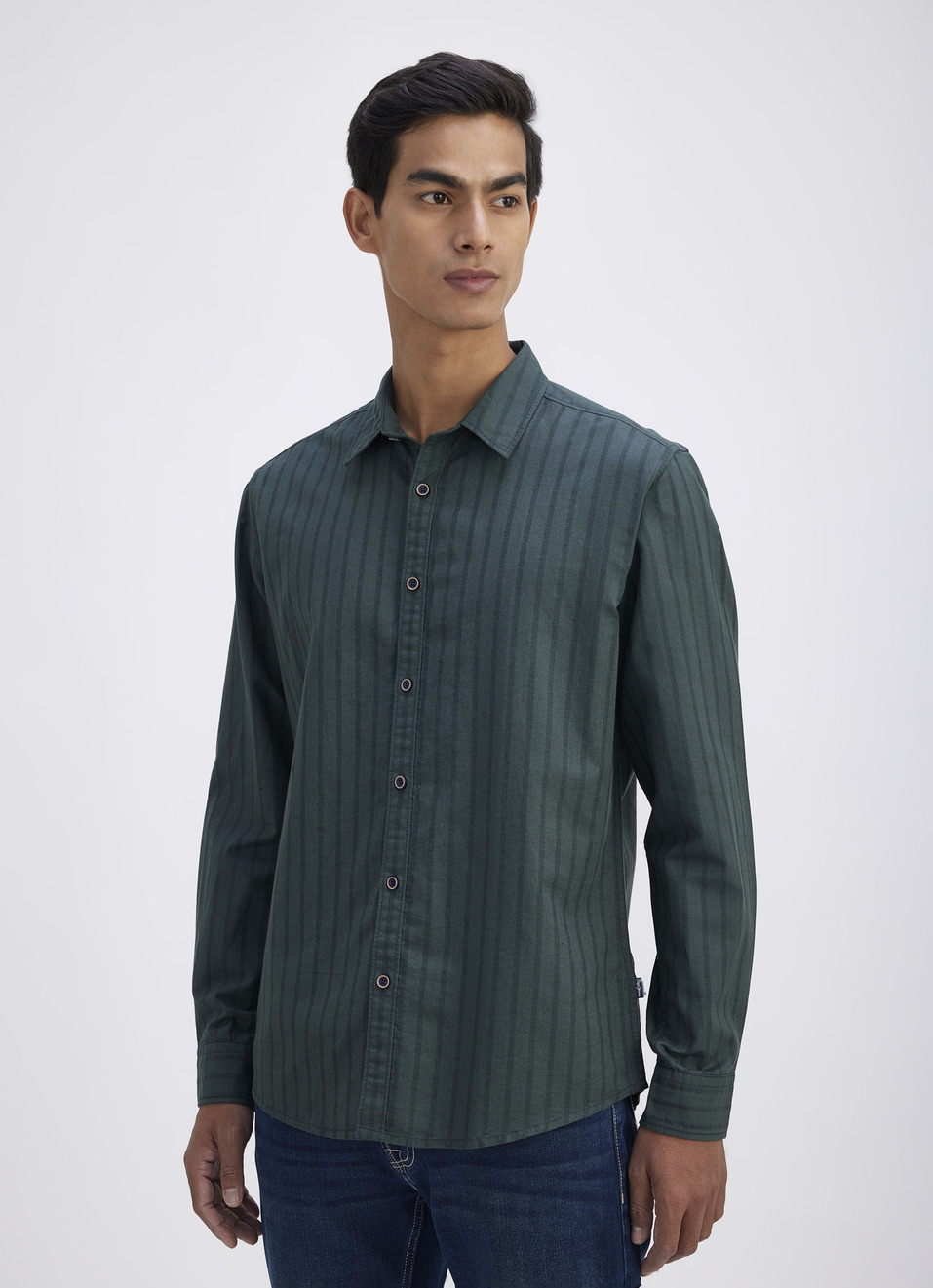 Men Green Stripe Full Sleeve Shirt, , large image number 3