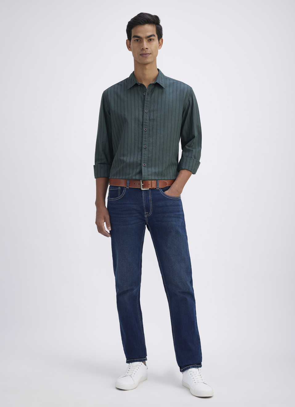 Men Green Stripe Full Sleeve Shirt, , large image number 5