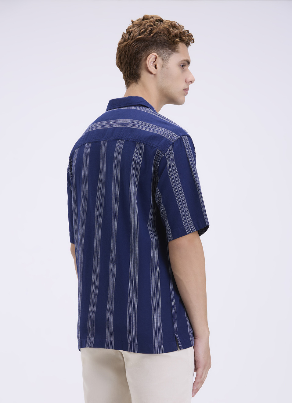 Men Blue Stripe Short Sleeve Shirt, , large image number 2