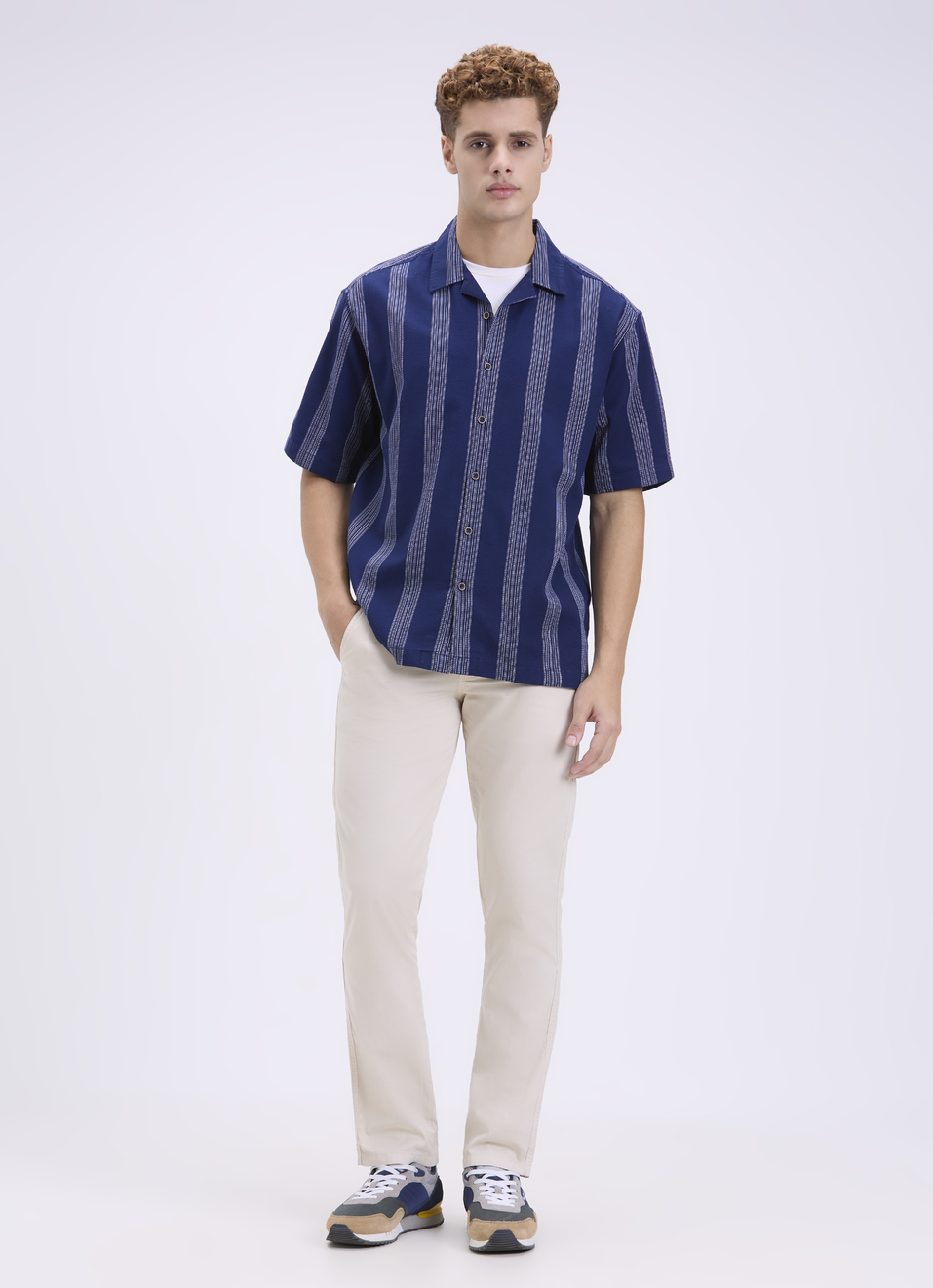 Men Blue Stripe Short Sleeve Shirt, , large image number 5