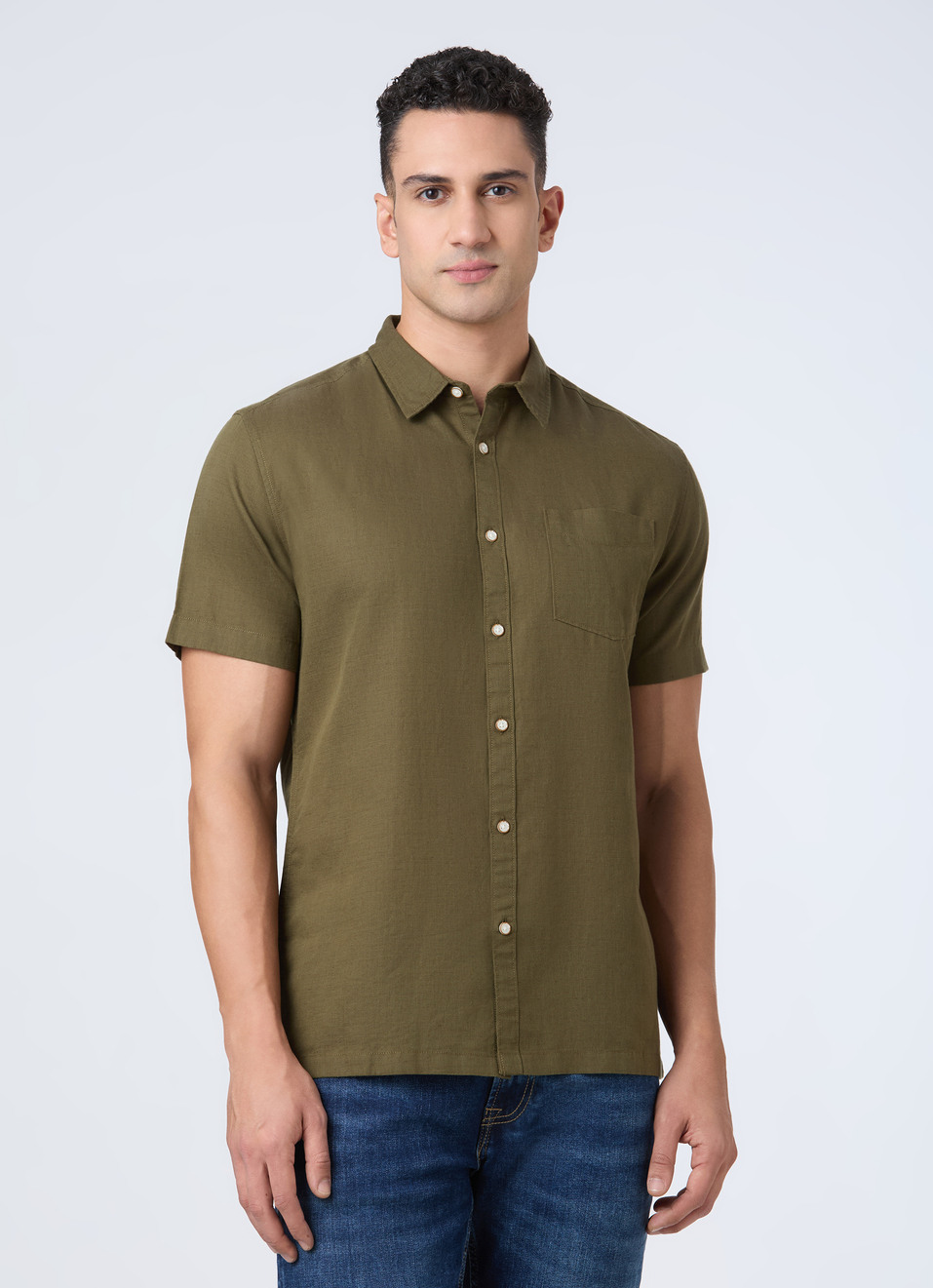 Men Green Patch Pocket Short Sleeve Shirt, , large image number 1