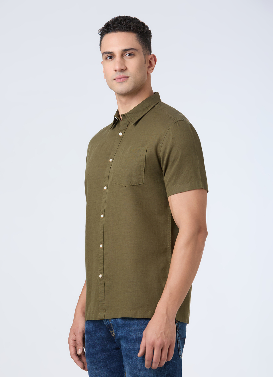 Men Green Patch Pocket Short Sleeve Shirt, , large image number 2