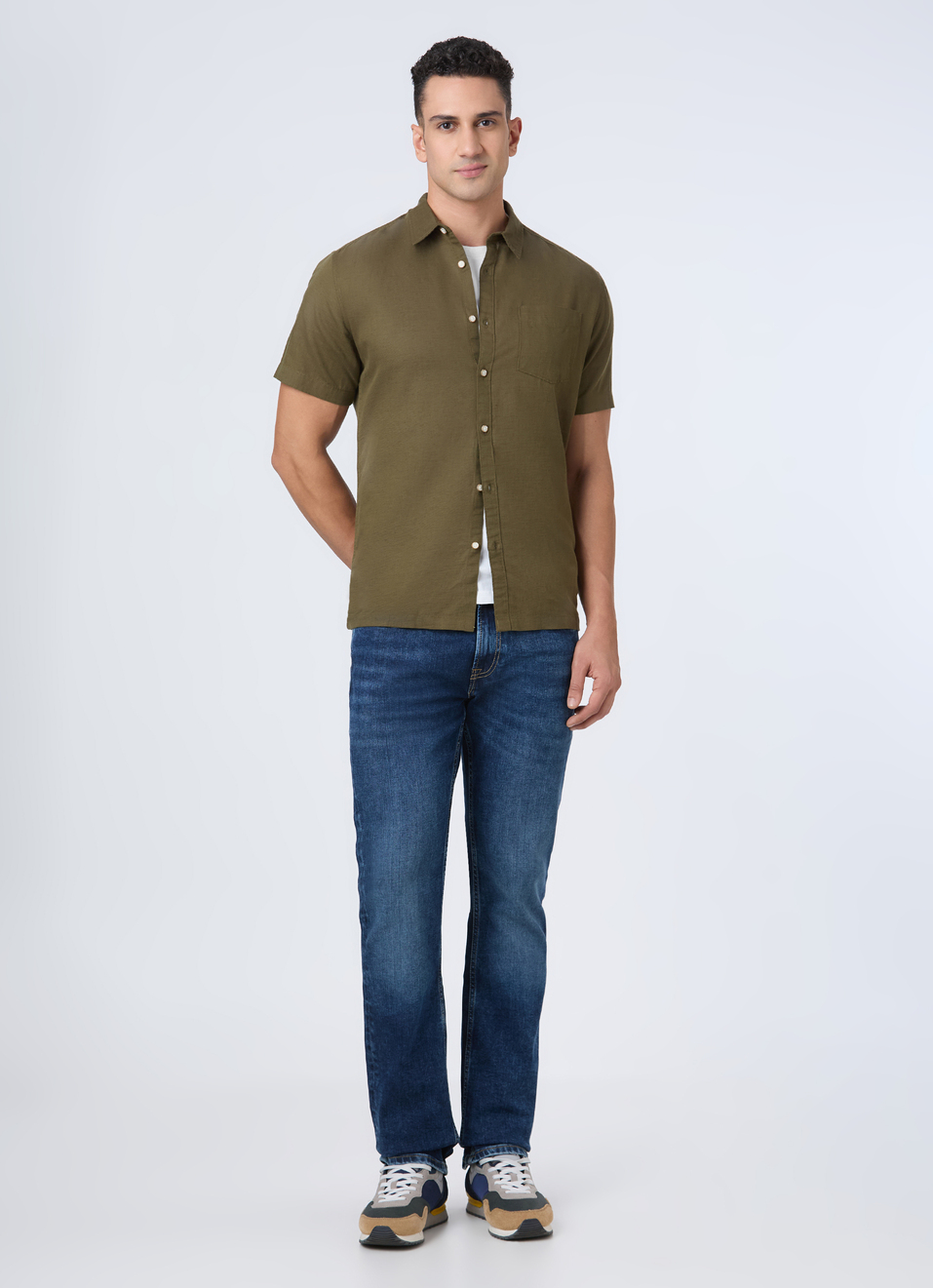 Men Green Patch Pocket Short Sleeve Shirt, , large image number 5