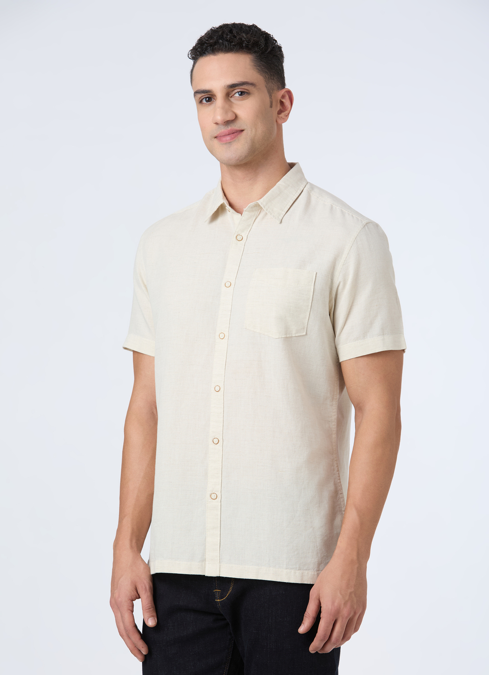 Men Beige Patch Pocket Short Sleeve Shirt, , large image number 3
