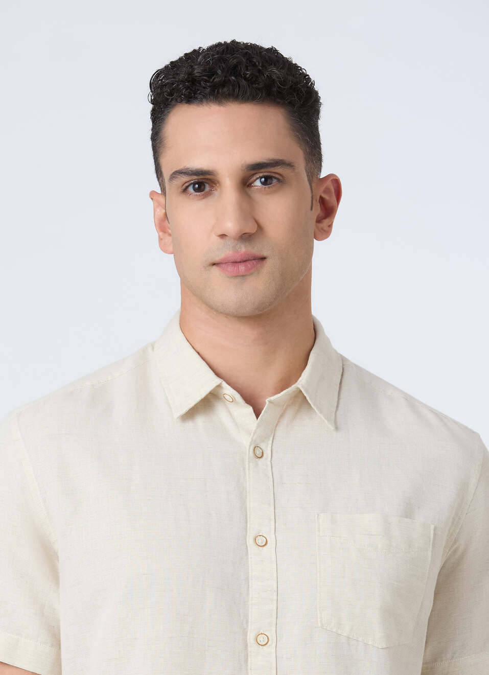 Men Beige Patch Pocket Short Sleeve Shirt, , large image number 4