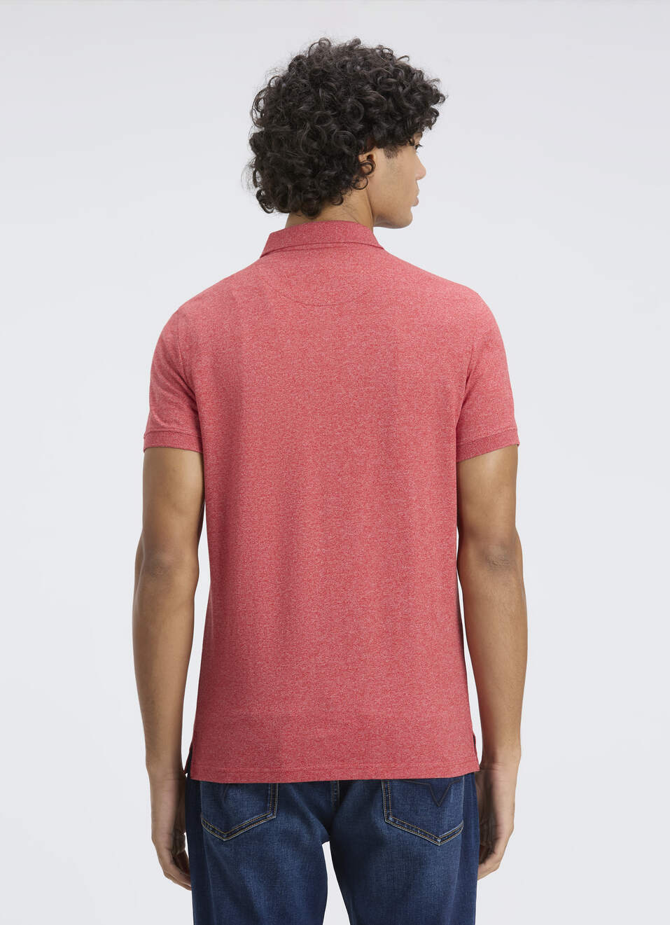 Men Red Ribbed Collar Short Sleeve Polo, , large image number 2