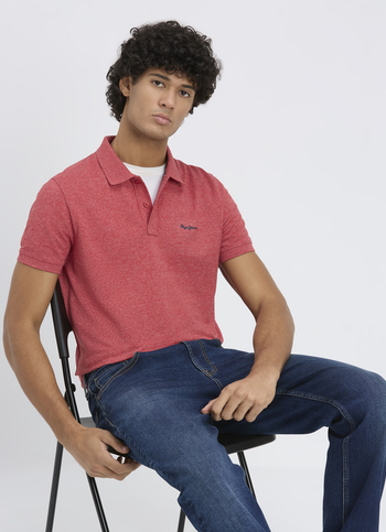 Men Red Ribbed Collar Short Sleeve Polo
