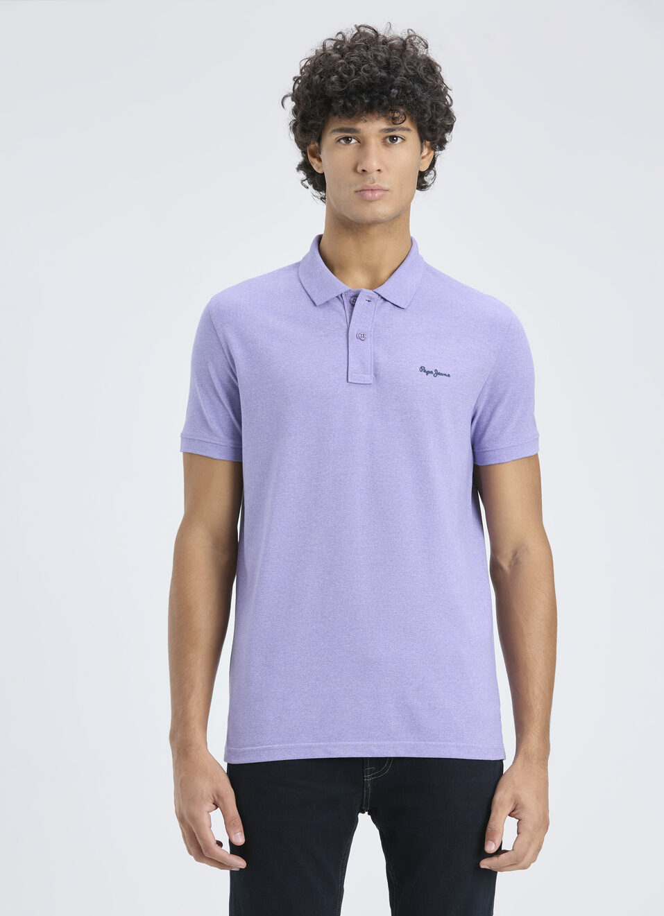 Men Purple Ribbed Collar Short Sleeve Polo, , large image number 1