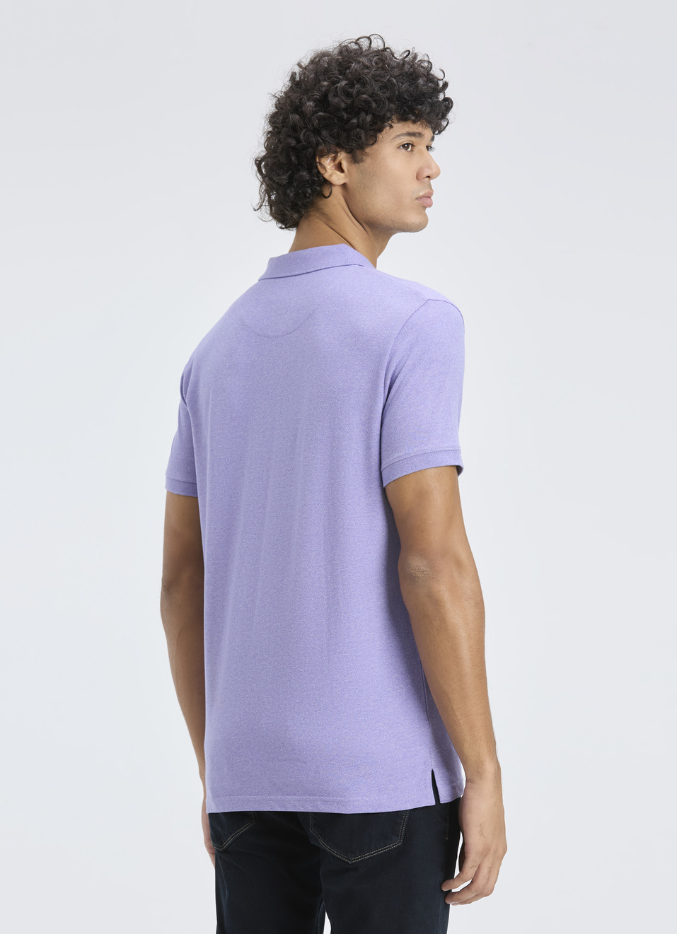 Men Purple Ribbed Collar Short Sleeve Polo, , large image number 2