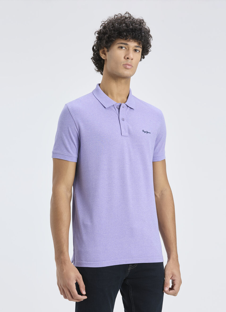 Men Purple Ribbed Collar Short Sleeve Polo, , large image number 3