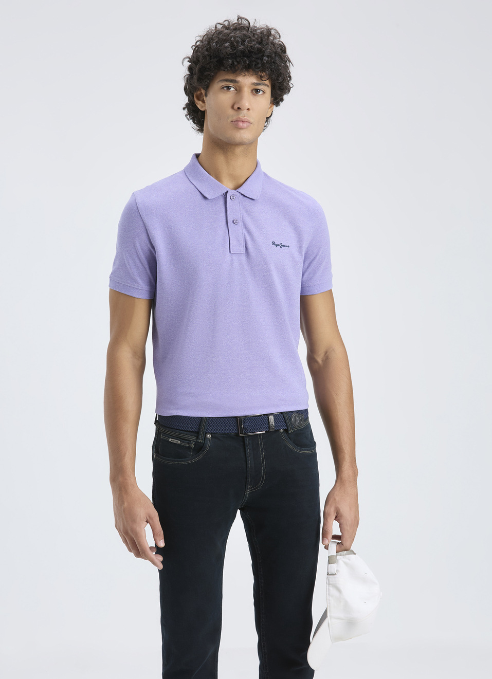 Men Purple Ribbed Collar Short Sleeve Polo, , large image number 0