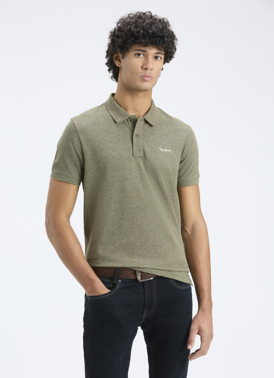 Men Green Ribbed Collar Short Sleeve Polo, , large image number 0
