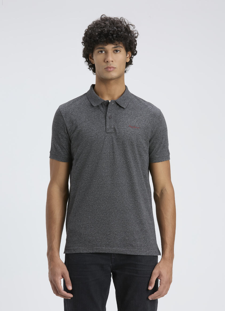 Men Grey Ribbed Collar Short Sleeve Polo, , large image number 1