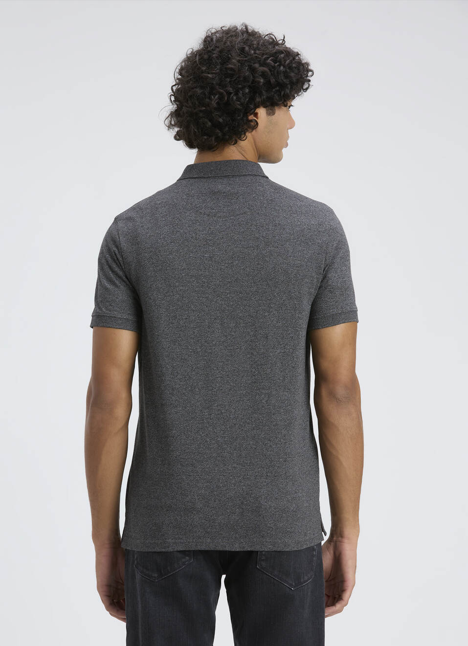 Men Grey Ribbed Collar Short Sleeve Polo, , large image number 2