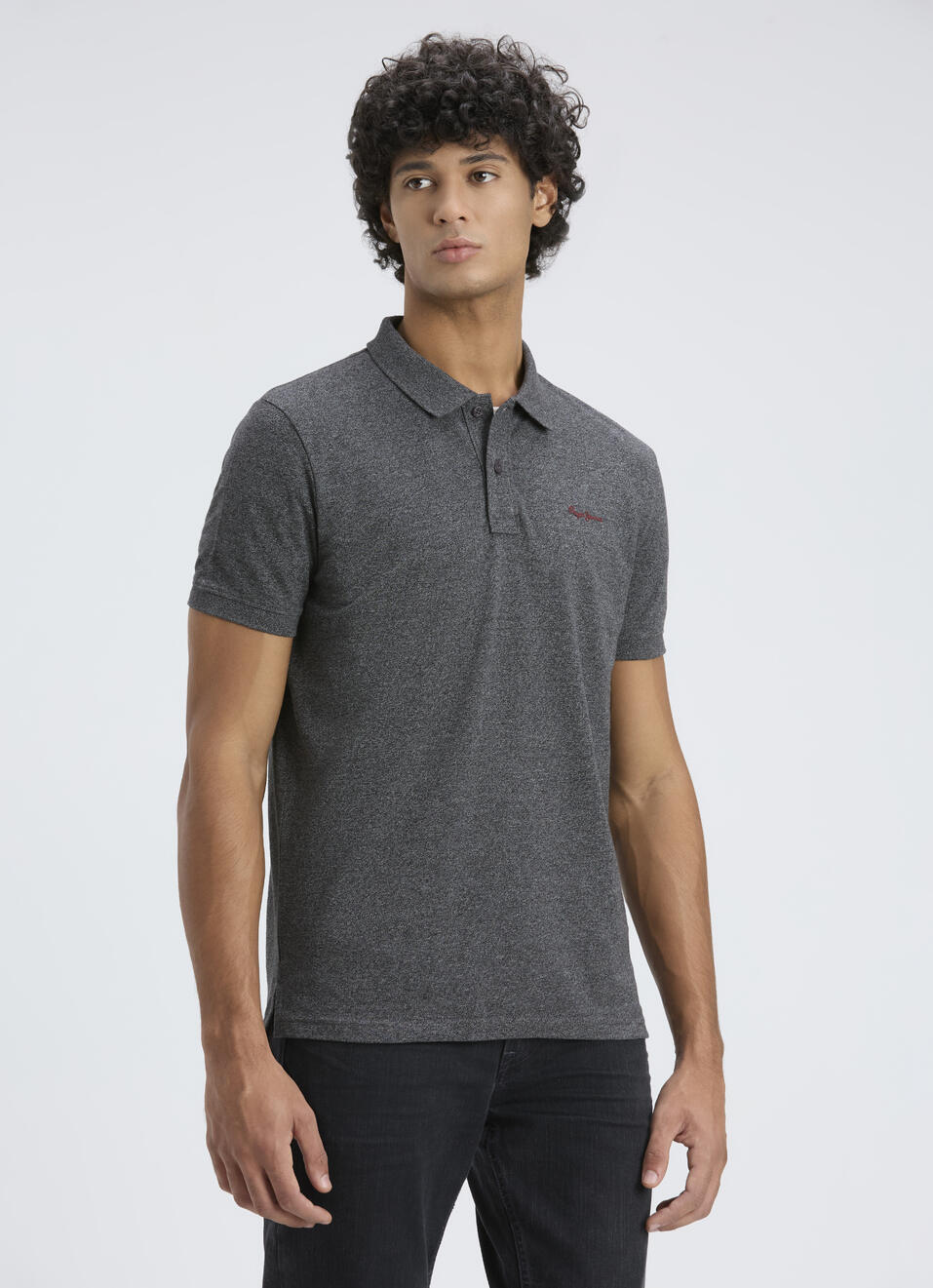 Men Grey Ribbed Collar Short Sleeve Polo, , large image number 3